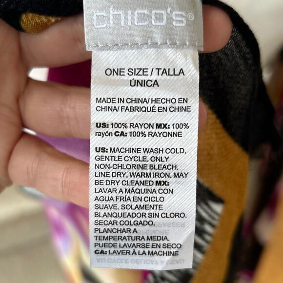 Chicos Black Orange Purple Orchid Floral Print Shawl Wrap Scarf - Picture 5 of 6